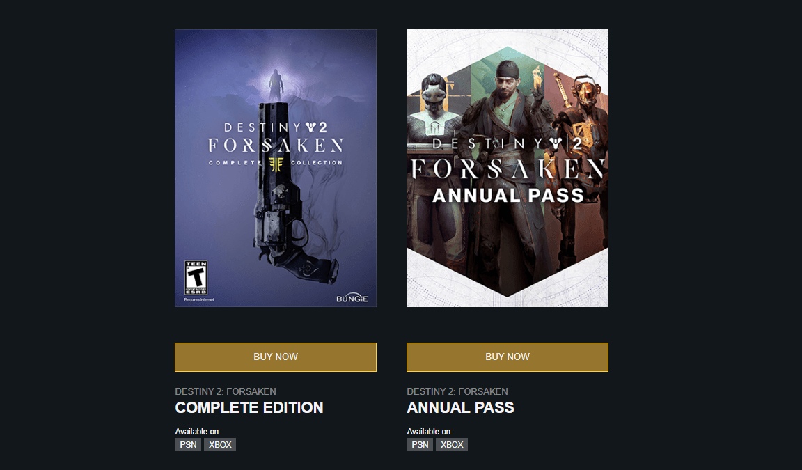 does the destiny 2 forsaken + annual pass include the game